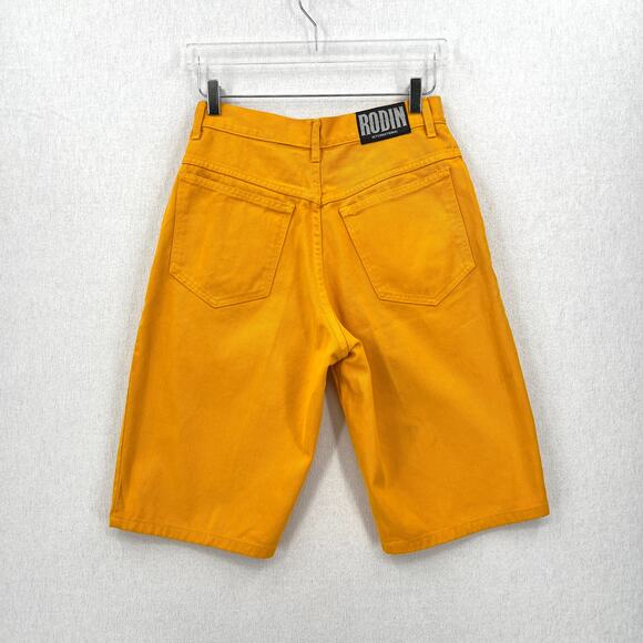 RODIN Vintage Y2K 80s 90s Pleated Denim Shorts Womens Small 27 Mustard Yellow - Picture 2 of 16